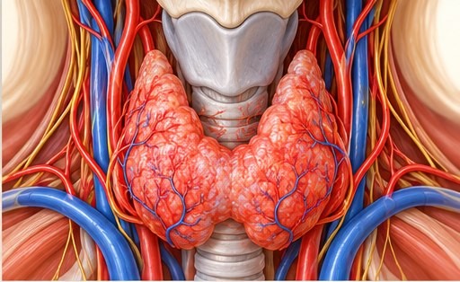 Medical illustration of an enlarged thyroid gland