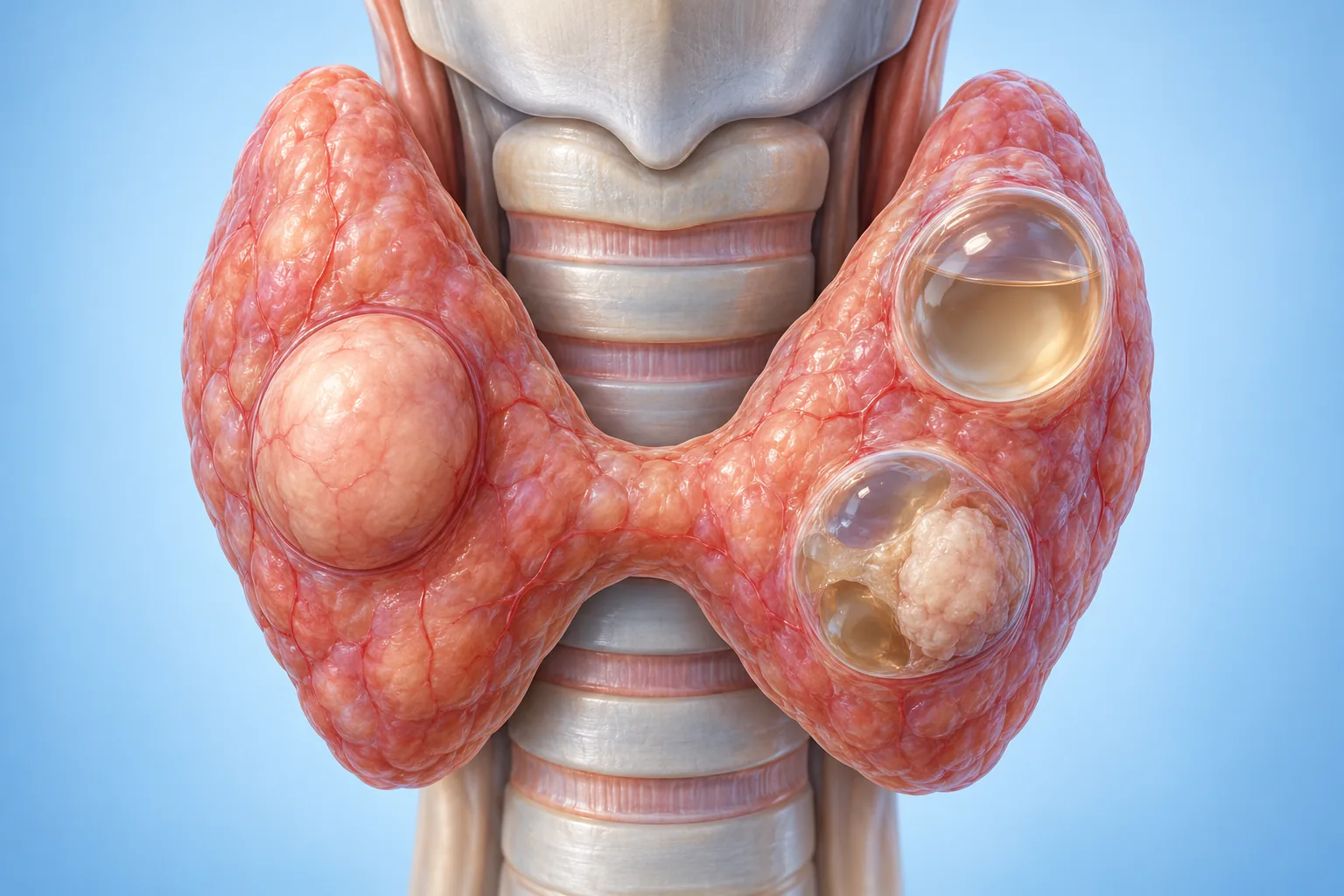 Anatomical illustration of thyroid nodules